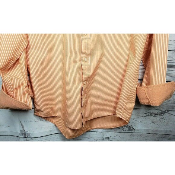 IZOD Men Long Sleeve Button Up Medium Tangerine/White Dream Pinstripe Shirt - Picture 6 of 12